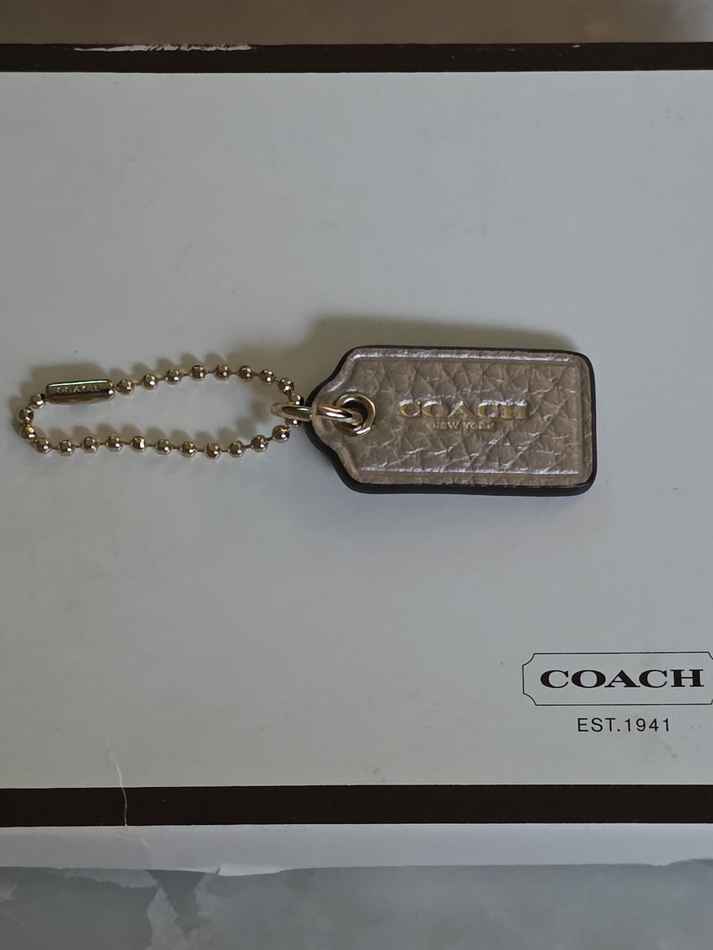 Coach Mini Metallic Champagne Gold Leather Hangtag with Gold-Tone Chain